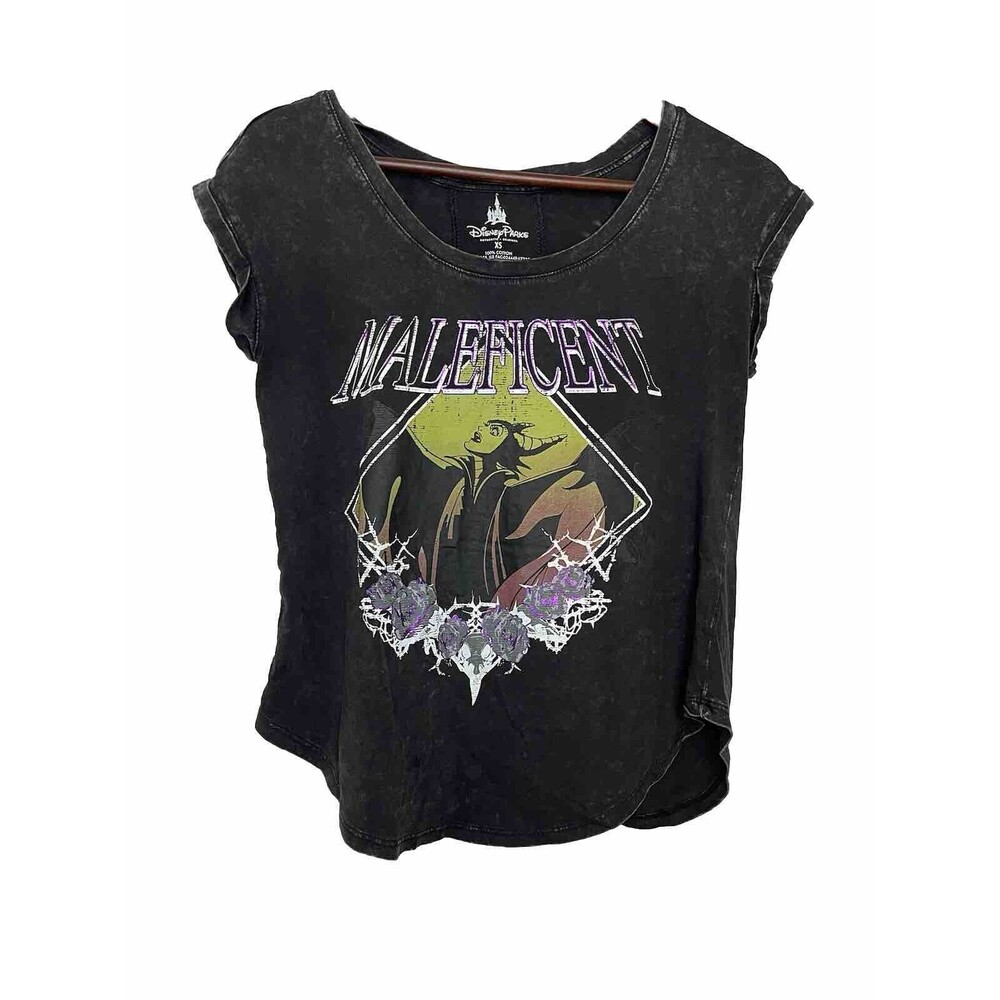 Disney Parks Maleficent Tshirt Womens XS Black Pepper Shirt Cuffed Short Sleeve